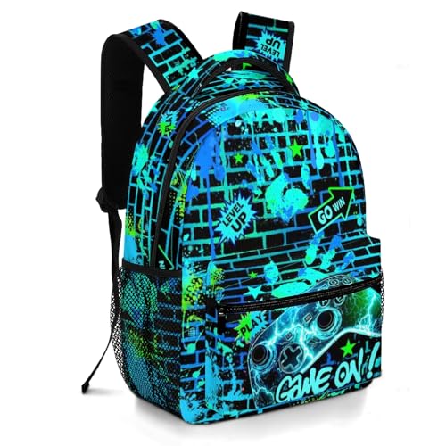 Moduyok Mochila escolar para meninos, meninos, crianças, adolescentes, ensino fundamental, alunos do ensino médio, mochila para livros de 6 a 18 anos, Jogo azul-petróleo, One Size, Jogo azul-petróleo