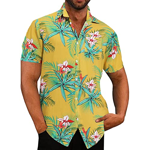 Camisa de Primavera y Verano para Hombre, Camisa Informal con Botones Tropicales de Playa Hawaiana, Camisa de Manga Corta Estampada Camisas Bolsillos Hombre