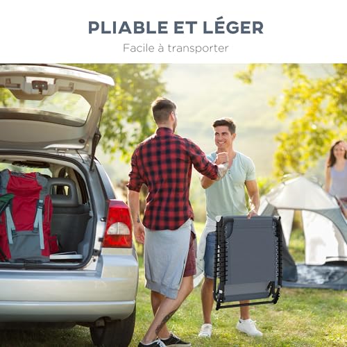 Transat pliable gris dossier réglable 4 positions Outsunny