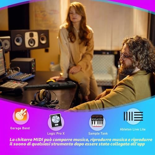 Chitarra Intelligente SG7, Chitarra 12 Tasti Tutto-in-Uno Autoapprendimento con Capotasto Digitale & App IA, Nessun Accordatore Chitarra Elettrica Portatile per Principianti & Adulti