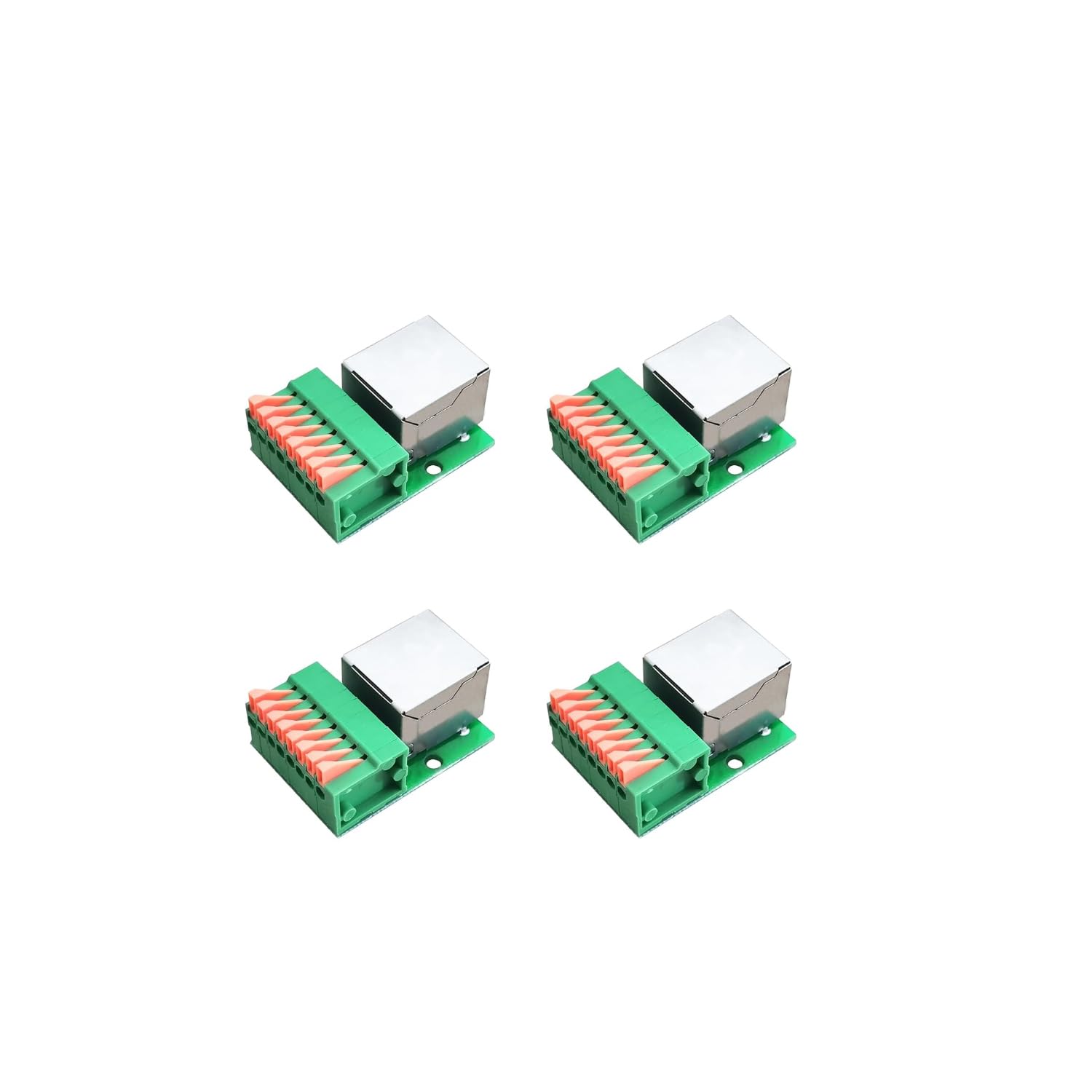 Harrisen Lot de 4 bornes de connexion Ethernet RJ45 sans soudure 8P8C vers connecteur 8 broches RJ45 8P8C horizontal vers 8 broches Ethernet avec carte de circuit imprimé