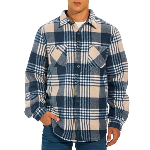 Image of HODOSPORTS Mens Flannel Shirts Jacket Fleece Sherpa Lined Heavyweight Button Down Plaid Shirts Coat Long Sleeve with Pockets