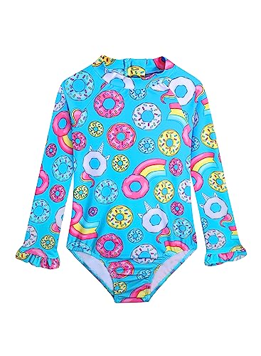 Image of Alakuoti Long Sleeve One Piece Ruffle Swimsuit for Toddler Girls Baby Girl Rashguard Shirt with UPF 50+ Sun Protection