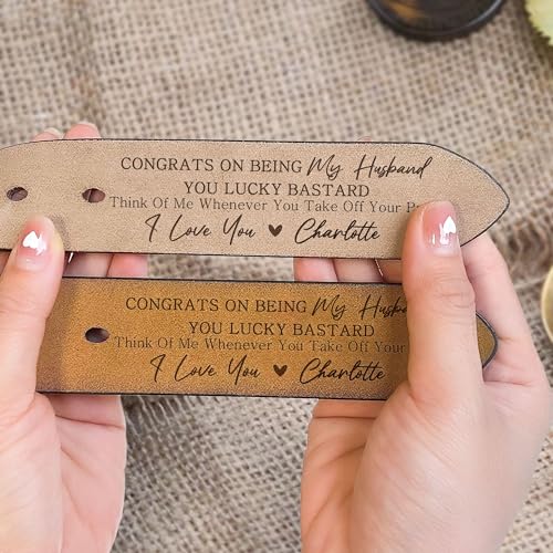 Congrats on Being My Husband You Lucky Bastard, Funny Leather Belt for Husband, Custom Men's Engraved Leather Belt, Funny Gift for Husband on Christmas, Husband Gifts from Wife, Belt for Groom Men4