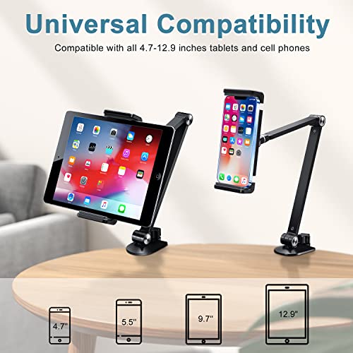 Zexmte Tablet Stand Holder, Adjustable Desktop Tablet Holder Mount Foldable Phone Stand With 360° Swivel Phone Clamp Mount Holder,Stable Tablet Stand For Ipad 4.7-12.9" Tablets/Phones-Black #TOP6