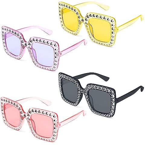 SPOKKI 4Pcs Retro Rhinestone Square Sunglasses Cover