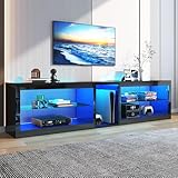Vinctik 6&Fox 80in High Gloss LED TV Stands w/Power Outlet,60,000-Colors Lighting for 80 85 90inch TV,Modern Black LED Entertainment Center w/Adjustable Glass Shelves for Living Room