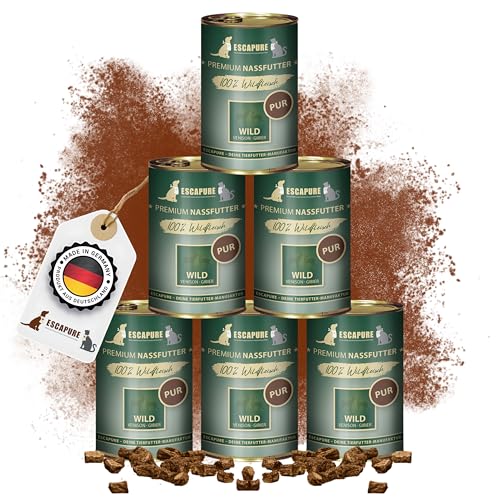 Escapure Wild Pur Dose 6 x 400g - Nassfutter für Hunde - 100% pures Wildfleisch Nassfutter - Premium Dosenfutter Wild ohne Zusatzstoffe - Hunde Ergänzungsfuttermittel frei von Getreide