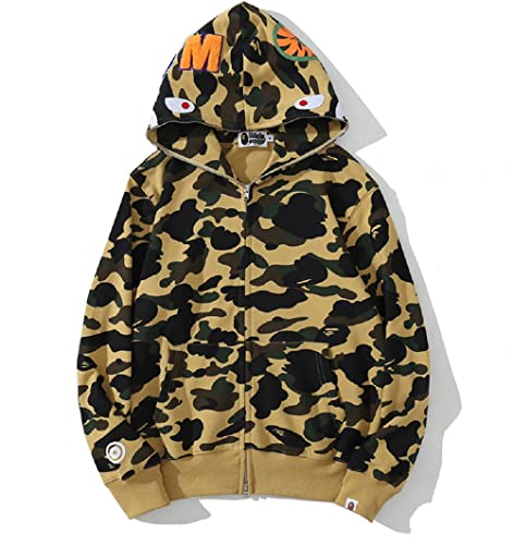 Yumenam Homme Hoodie Requin Sweat à Capuche Imprimé Camouflage Pullover à la Mode avec Poches Sweat-Shirt à Zippée Veste à Capuche Manches Longues Hip Hop Casual...