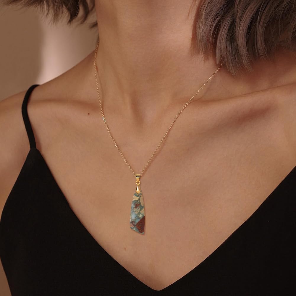 Nature Stone Necklaces for Women Boho Pendant Necklace 18K Gold Chain Necklaces - Image 2
