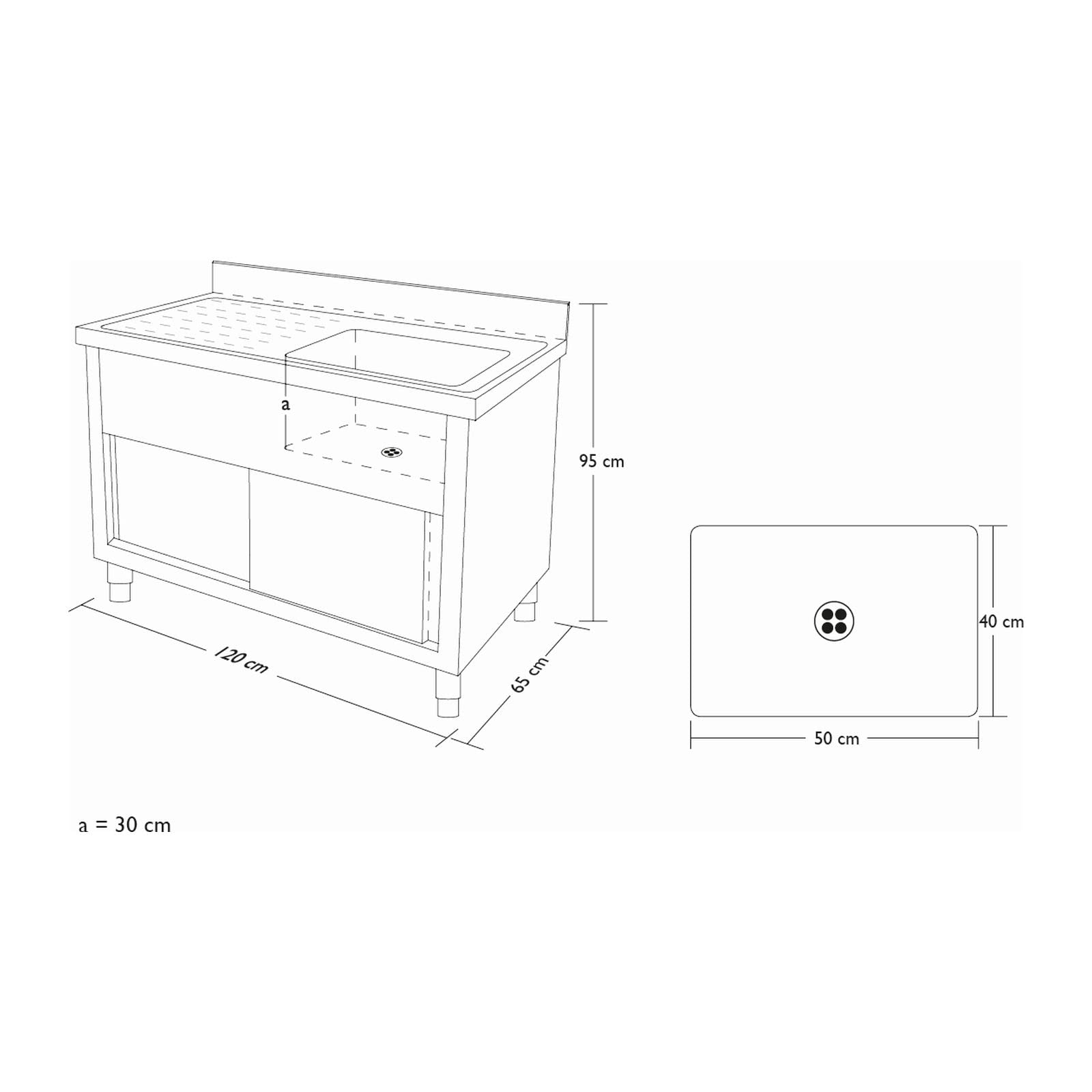 Royal Catering Plonge Professionnelle Armoire sous Evier INOX RCHS-1200WS (65x120x95cm, Portes coulissantes 2, Rebord 10 cm, INOX)
