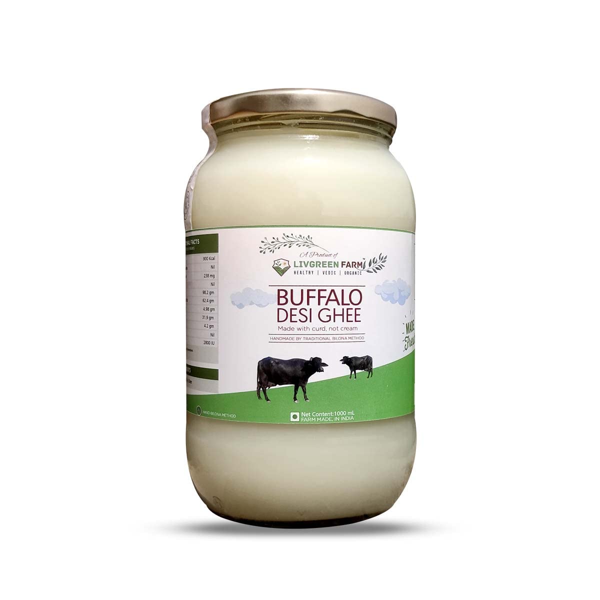 LivGreen Farm Buffalo Bilona Ghee Made by Traditional Bilona Method -Rich Taste & Aroma (1000 mL)