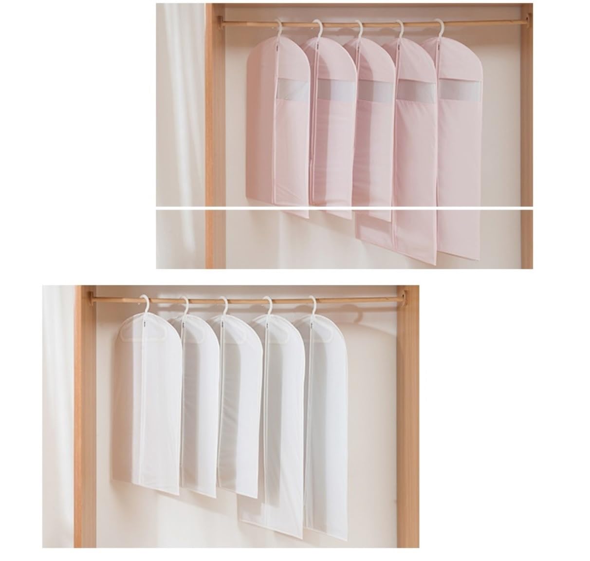 Fundas Ropa Bolsas De Ropa para Colgar, Almacenamiento Viaje Semitransparentes para Organización Armario, 4 Uds Cubierta(Pink)