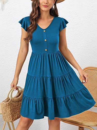Image of Lamilus Summer Dresses for Women 2026 Ruffle Sleeve V Neck Non-See Through Tiered Babydoll Mini Dress Graduation Beach