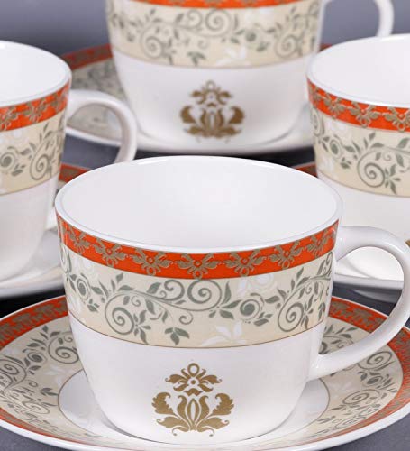 Image of Bone China Premium Royal Cups and Saucers - White /Red 200 ml - Coffee Mugs Set of 2 - Pack of 12 - Elegant Gift for Coffee Mug Lovers - Ideal for Women & Men