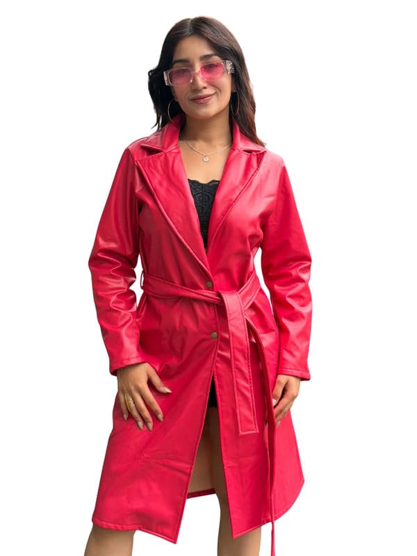tandul Women Stunning Red Leather Trench Coat-picture-54