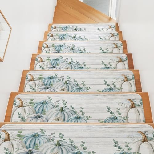 Stair Treads for Wooden Steps Indoor, Thanksgiving Eucalyptus Leaf on
