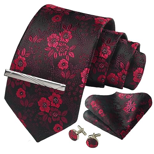 Image of Paisley Floral Mens Tie Formal Necktie Pocket Squares Ties Clips Cufflinks Classic for Men Set