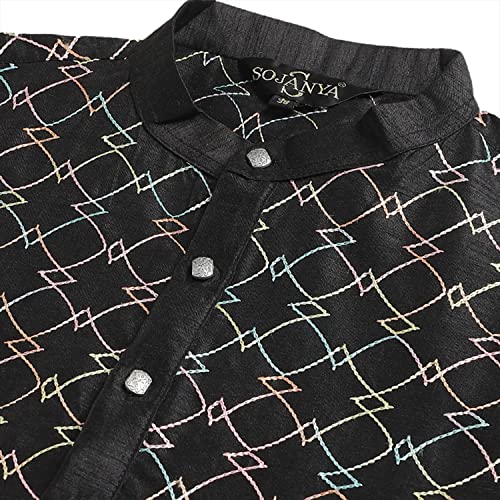 Image of SOJANYA (Since 1958 Men's Silk Blend Kurta Pyjama Set | Multi Embroidered Traditional Ethnic Wear for Navratri, Garba, Puja & Wedding