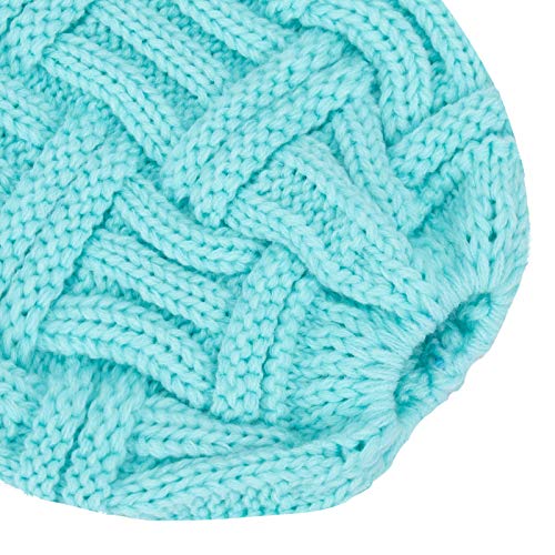 Rosoz 2-Pack Ponytail Beanies For Women - Winter Warm Cable Knit Hats With Bun Hole, Black & Lake Blue