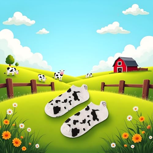 Image of 1 Pair Socks, Funny Women, Trendy Cotton Hosiery, Cow Print, Black White Short, Casual Ankle Socks(A), Cotton Kawaii Embroidered Funny for Women Girls Ankle