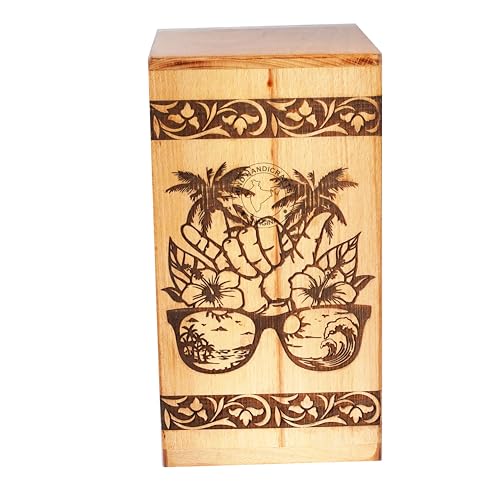 Image of Handcrafted Floral Engraved Wooden Urns for Human Ashes Adult Large - Cremation Urn for Ashes - Burial Urn for Columbarium - Funeral Urn Box (Beach Swag, 250 LB - BeechWood)