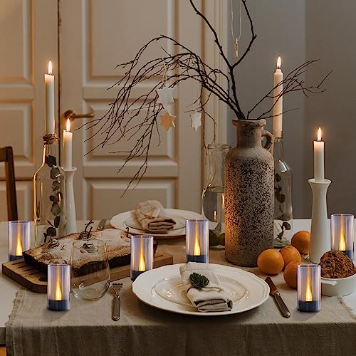 Image of Lanker Flameless Candles, Battery Operated LED Pillar D1.5 x H3 inch, Flickering Warm Yellow Long Flame-Effect Light with Black Base, Romantic Electronic Fake Set of 12 (Black)
