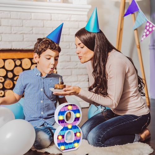 LED Number Lights Cartoon Themed Birthday Decorations LED Light Up Number Centerpieces Table Decoration for Party Supplies Backdrop Wall Decor for Birthday Party Decorations (Number 8)
