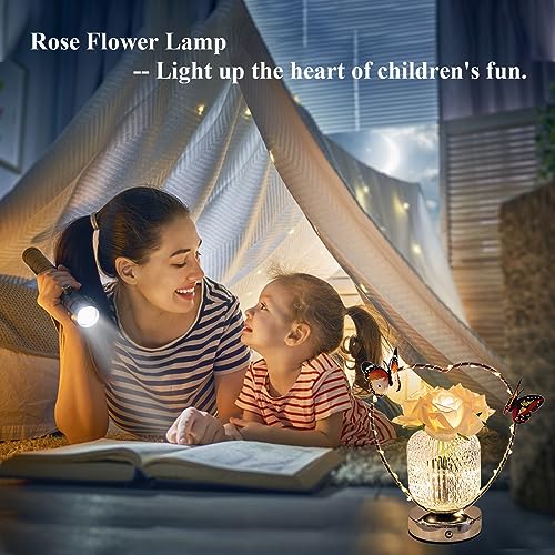 Strackvial Rose Table Lamp, Artificial Flowers in Vase Night Light, Touch Stepless Dimming LED Vase Lamp - Image 4