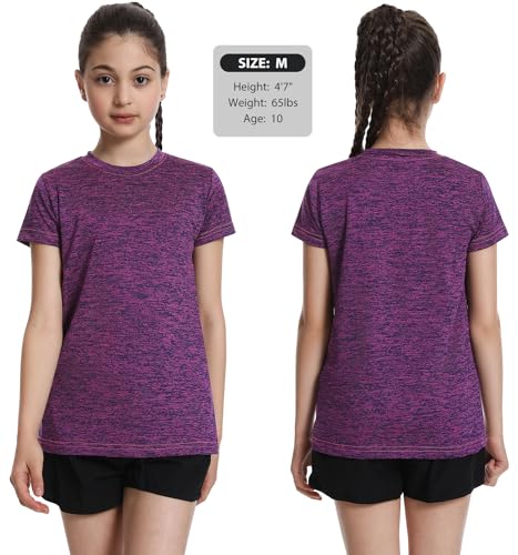 Image of 5 Pack Girls Athletic Shirts Short Sleeve Dry Fit T-Shirts Tops for Teens | Soft and Breathable Fabric, Bright and Cute Colors, Longer Length Design, Colorfast and Anti-Wrinkle