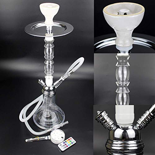 BGSFF Shisha-Set mit Licht, 1 Schlauch, großem Acryl-Shisha-Zubehör mit Holzkohlezange, Keramik-Rauchschale – Bild 7