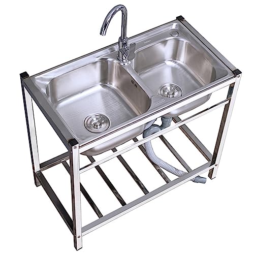 共用施設水槽ガレージ水槽商用ステンレス水槽ダブルボウル、ダイニングキッチン準備と蛇口付き共用施設水槽、屋外ランドリールーム裏庭ガレージに適用