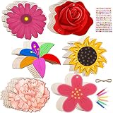 60 Pieces Unfinished Flower Wooden Cutouts, 6 Styles Wood Slices Flower Unfinished Wood Cutouts Blan