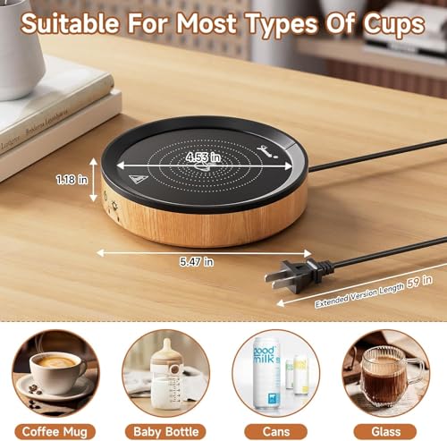 Image of Mug Warmer, 3 Temperature Settings, Auto Shut Off (2-12H), Max 176F, 36W Cup Warmer Design with Ambient Light,Ideal Gift for Home & Office (Wood Grain)