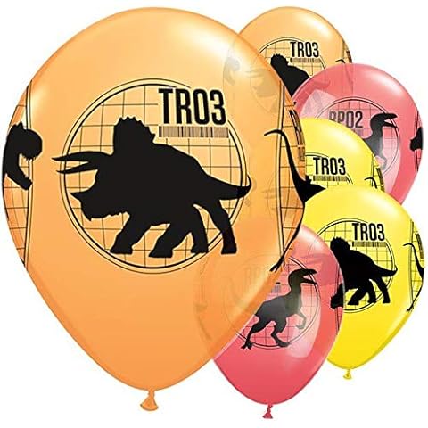 Qualatex 83919 Jurassic World Latex Balloons Yellow, Orange, Red Assorted 6 Pack,11" Cover