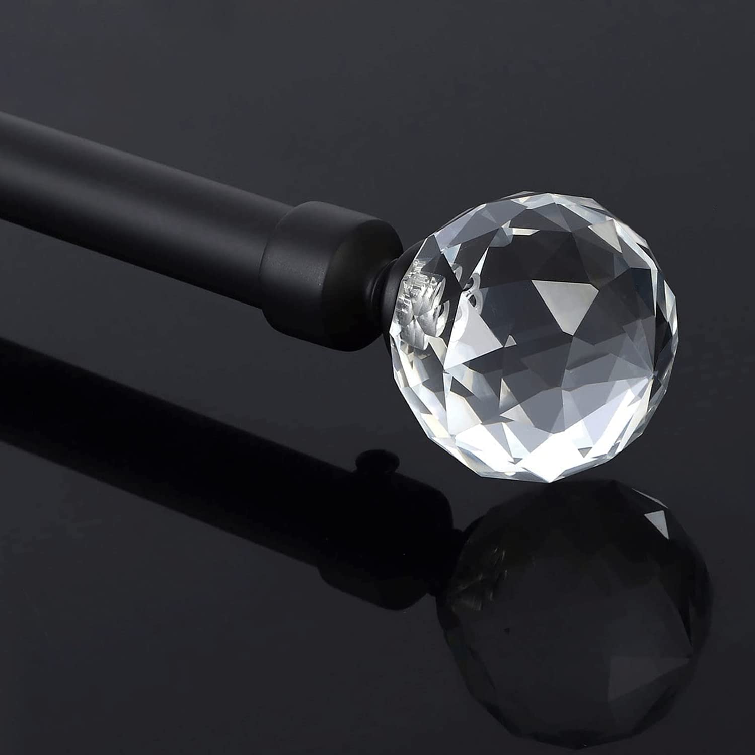 FELIDESIGN Curtain Rods, Curtain Rods for Windows 48 to 84, Decorative Curtain Rods, Single Window Rods with Crystal Finials, Adjustable Curtain Rod Set, Rustic Curtain Rod, 48 to 86 inch, Black