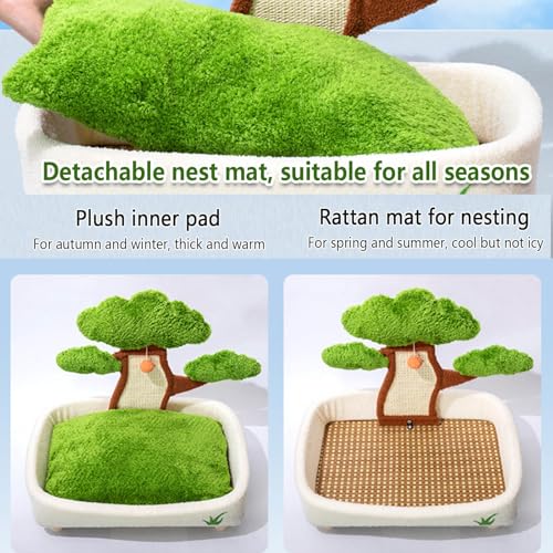 Cama para gato con poste rascador de sisal natural miniatura 3