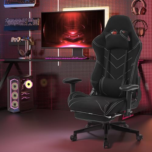 Sedia Gaming Tessuto Traspirante Sedia Ufficio Ergonomica con Poggiapiedi Schienale & Sedile Grandi per Persone di Taglia Grande Nero - Sedia gaming - Immagine 1