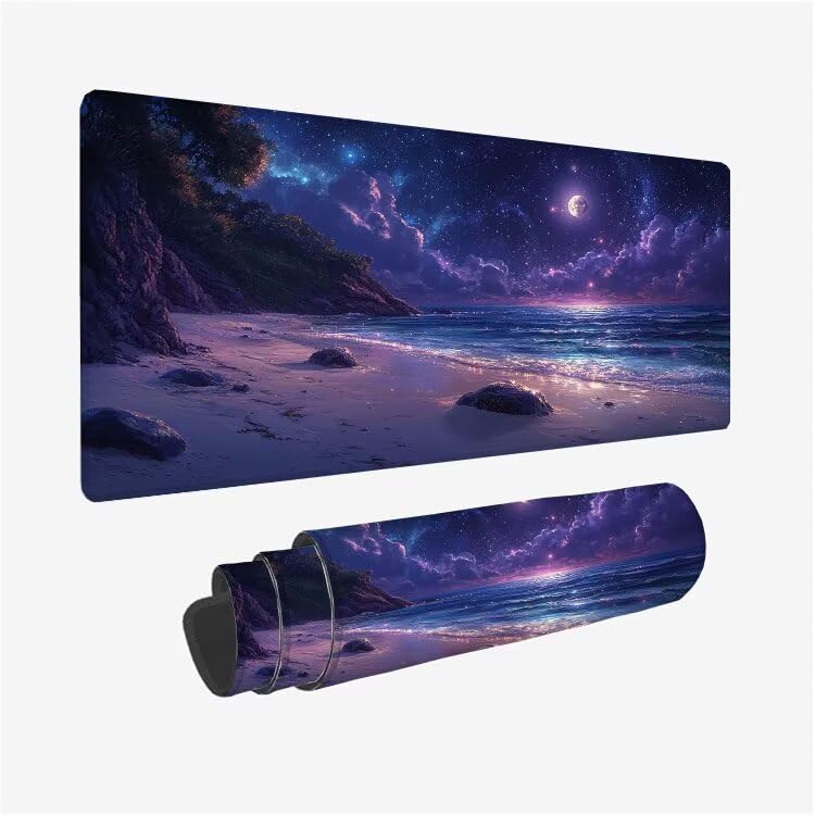 Mouse Pad 600x300X0.3MM Large Mouse Mat Beach Pattern Design, Starry Sky Desk Mat with 3 mm Non-Slip Rubber Base, Waterproof Mousemat Gaming Accessories for Office Desk Decor Accessories, Model-6543