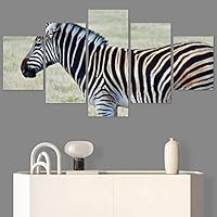 SIGNWIN 5 Panel Canvas Wall Art Animals Black and White Dramatic Group Modern Artwork for Home Decorations Ready to Hang - 60