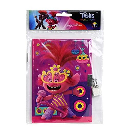 Trolls 2 Diary with Lock - Hardcover Poppy World Tour Pink Diary & Notebook for Girls, Desk Accessories & School Supplies, Trolls Journal Pad with Lock & Keys for Kids - 50 Sheets Diary