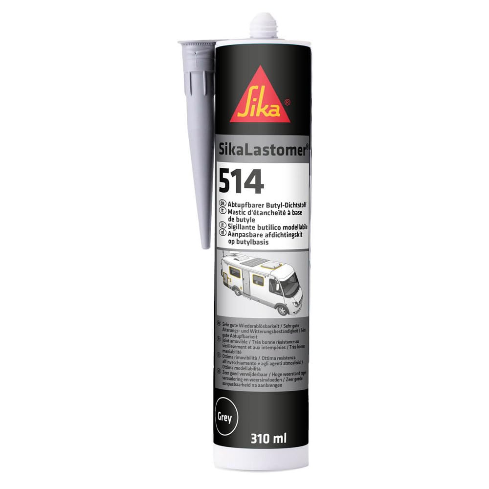 SIKA - Butyl Sealant - SikaLastomer-514 Grey - Swabable Sealant for Removable Seals - Permanently Sticky and Elastic - 310 ml