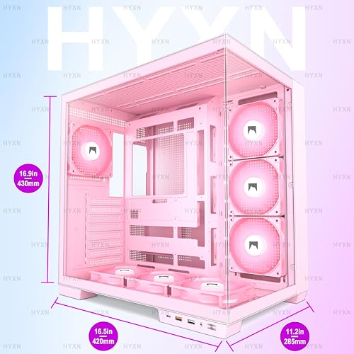 Image of H1 HYXN ATX PC Case - Pre-Installed with 7 PWM ARGB Fans - Dual Cavity Mid-Tower PC Gaming Case - with Type-C - Can Hold up to 3X 360mm Radiator Support simultaneously (Pink, H1)