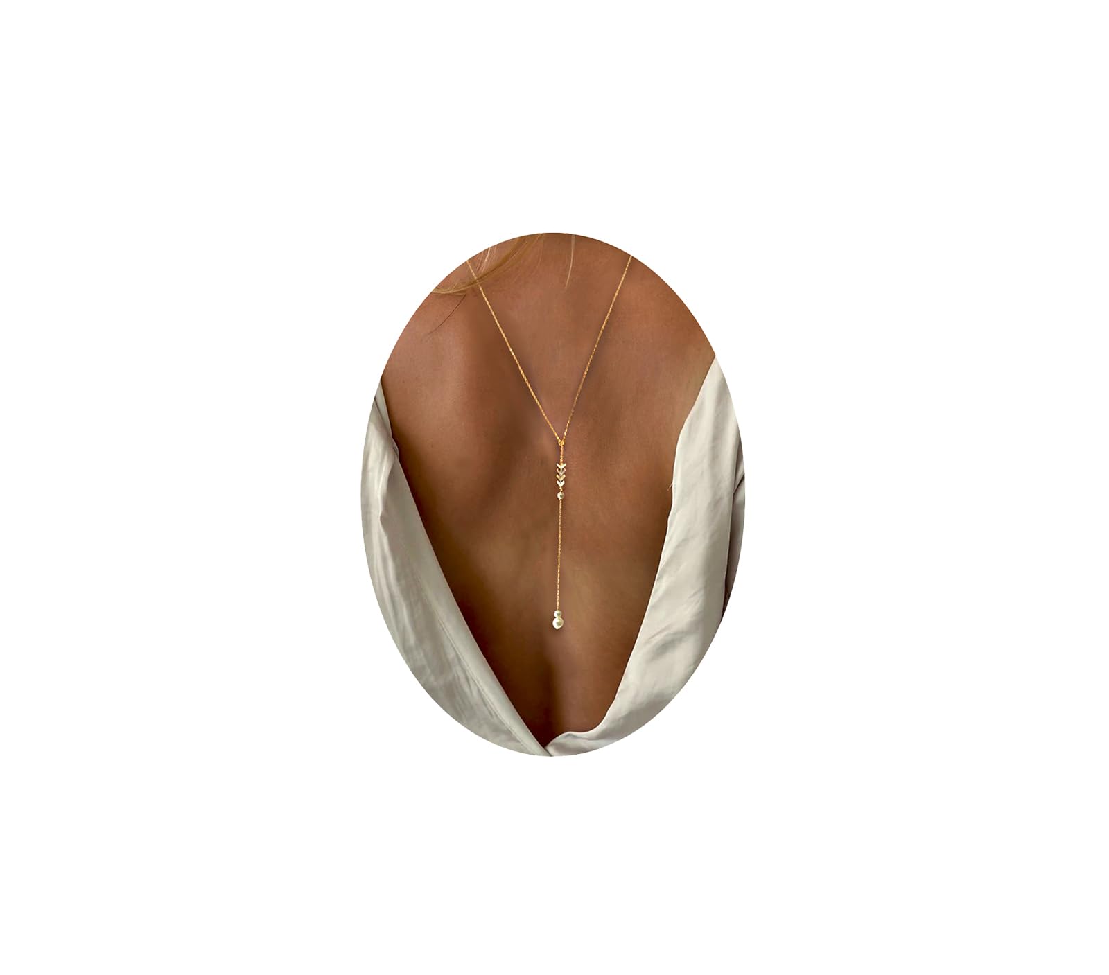 Pearls Back Chain Necklace Bridal Wedding Backdrop Body Jewelry for Women Summer Body Chain Necklace Shoulder Back Chain (Gold 2)