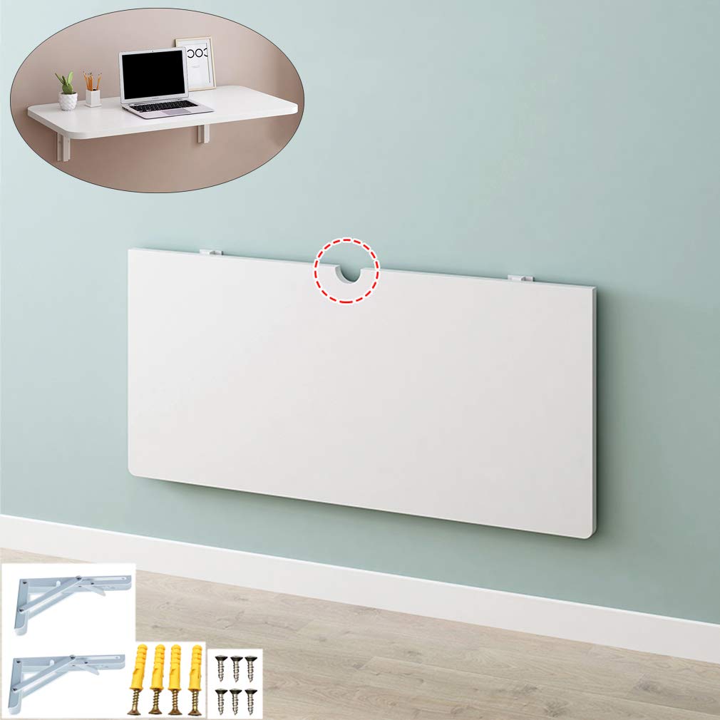 Bureau gain de place pliable suspendu avec passe-câble et taille au choix