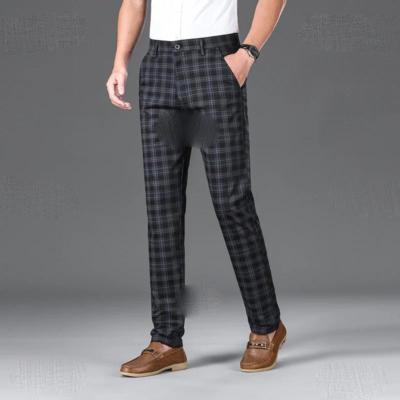Plaid Pants Men Classic Business Cotton Casual Full Length Formal Long Trousers Male3