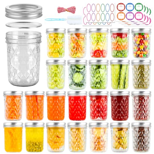 UrSpeedtekLive 24 Pack Mason Jars 8 oz with Lids Half Pint Canning Jars