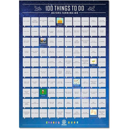 Okuna Outpost Scratch off Poster, 100 Things To Do Before Turning 100 Bucket List (16.5 x 23.5 In)