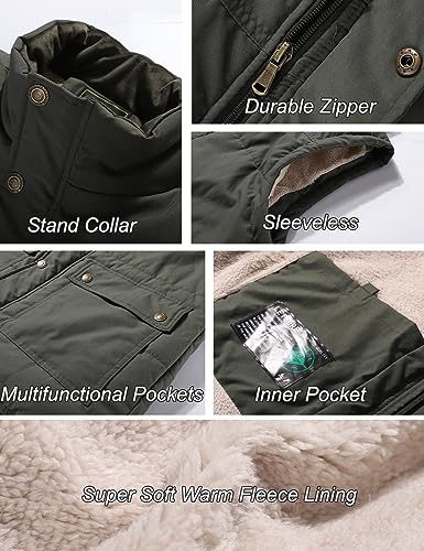 Image of Flygo Men's Winter Warm Outdoor Padded Puffer Vest Thick Fleece Lined Sleeveless Jacket