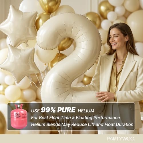 Image of PartyWoo Beige Number 2 Balloon 40 Inch 25pcs White Sand Foil Star Gold